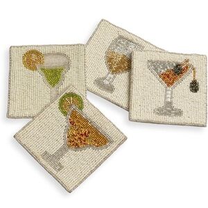 Beaded Cocktail Coasters Set - Cream and Multi